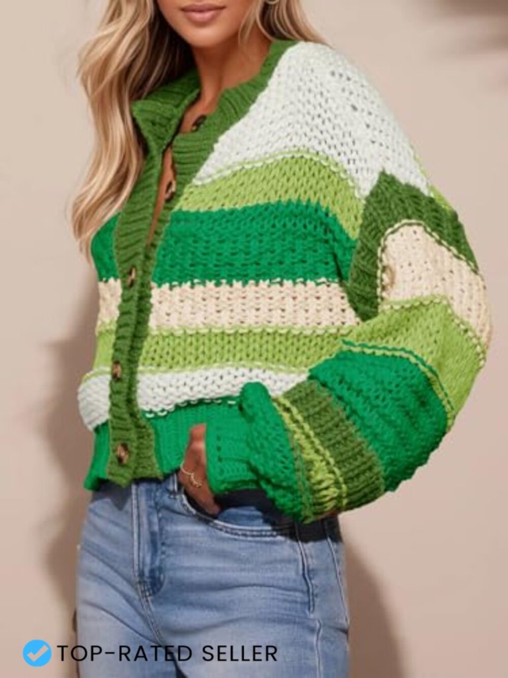 Striped Chunky Cardigan Sweater Oversized Button Up Knit Coats Fall Trendy - Picture 4 of 7